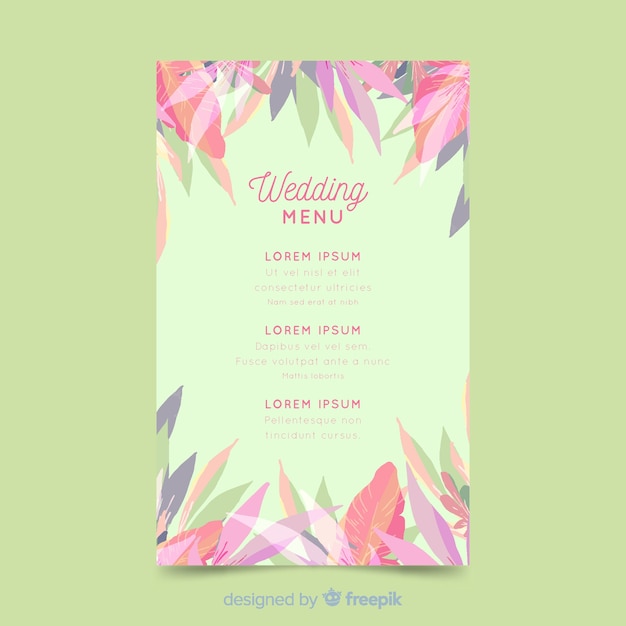 Modèle De Menu De Mariage Floral Aquarelle