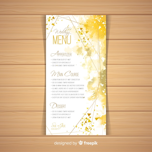 Modèle De Menu De Mariage Floral Aquarelle