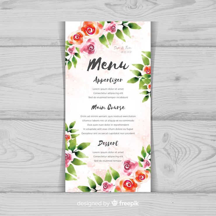 Vecteur gratuit modèle de menu de mariage floral aquarelle