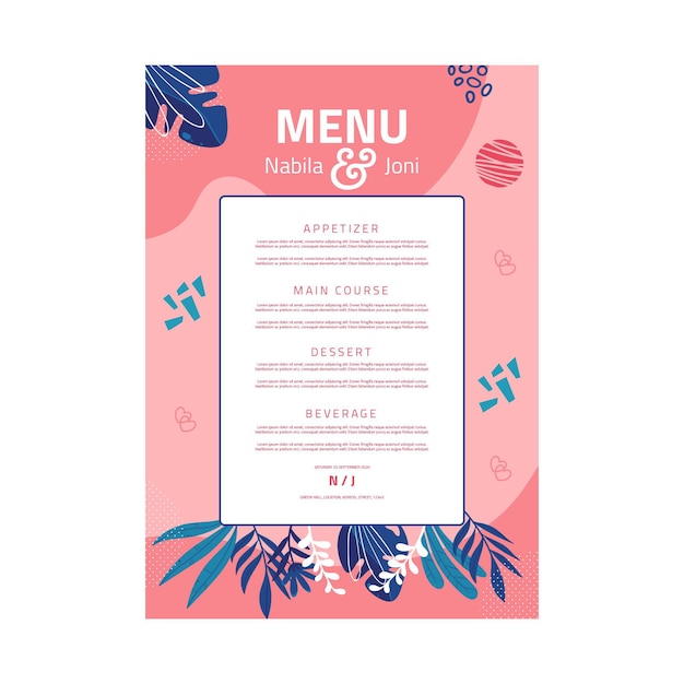 Vecteur gratuit modèle de menu de mariage floral