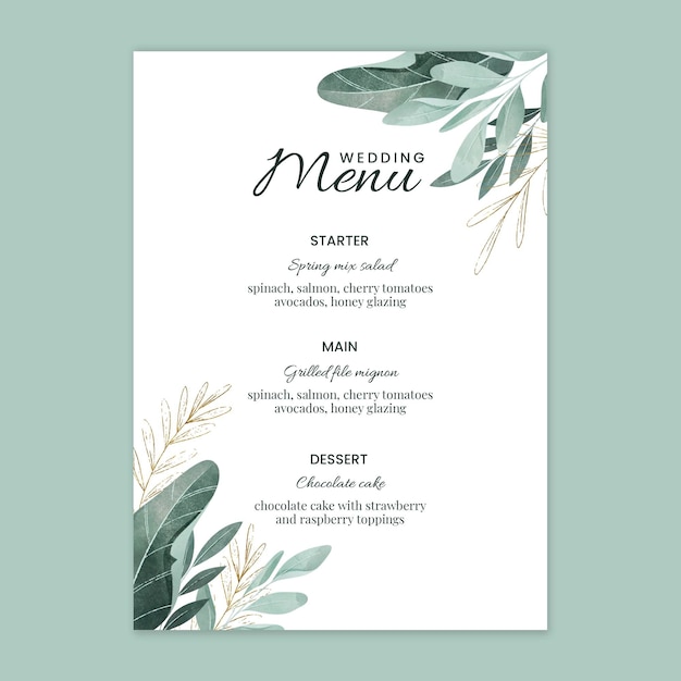 Vecteur gratuit modèle de menu de mariage floral