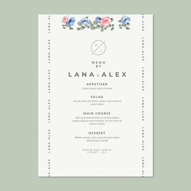 Modèle De Menu De Mariage Floral