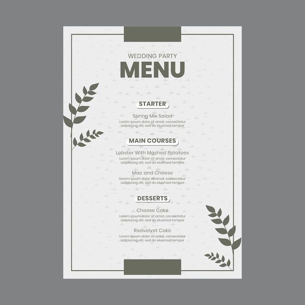 Vecteur gratuit modèle de menu de mariage minimal