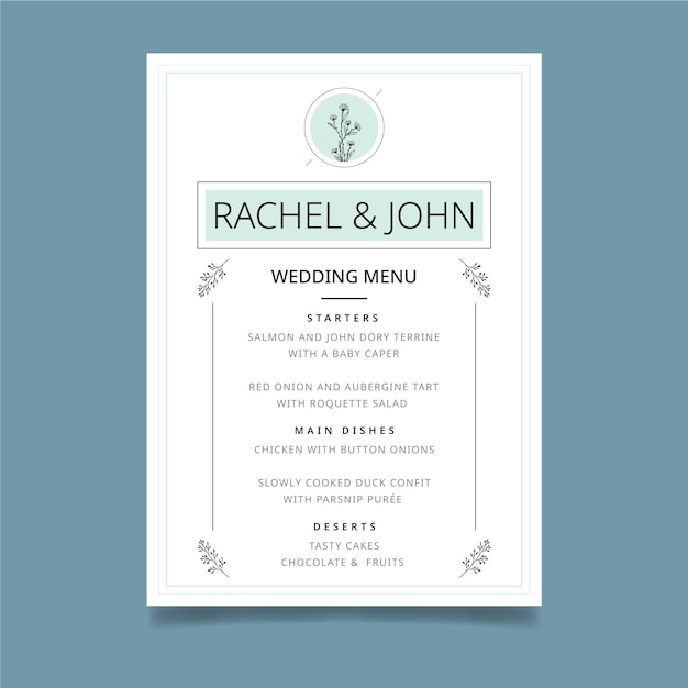 Vecteur gratuit modèle de menu de mariage minimal