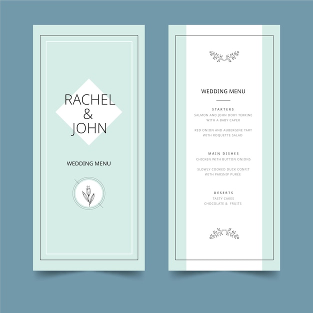 Vecteur gratuit modèle de menu de mariage minimal