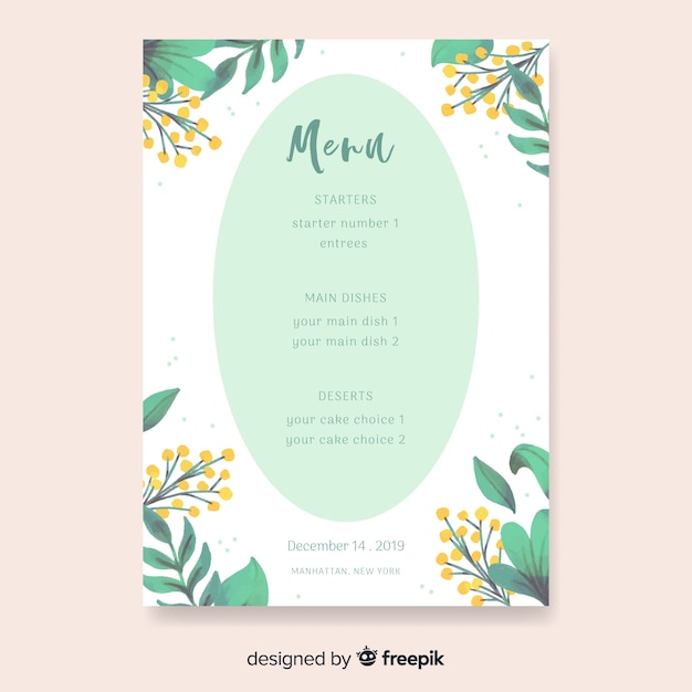 Modèle De Menu De Mariage Nature Aquarelle