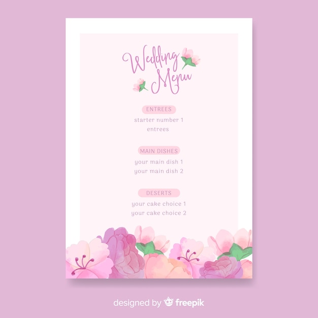 Modèle De Menu De Mariage Nature Aquarelle