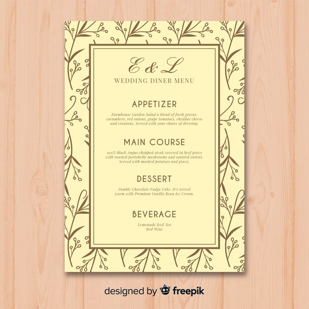 Modèle De Menu De Mariage