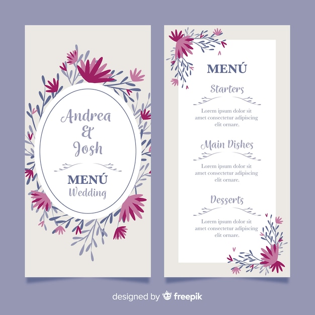 Vecteur gratuit modèle de menu de mariage