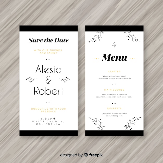 Vecteur gratuit modèle de menu de mariage