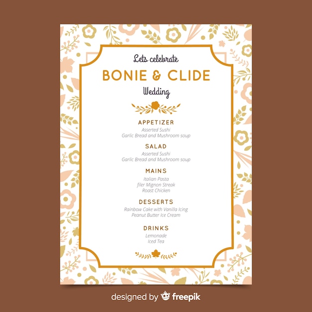 Modèle De Menu De Mariage