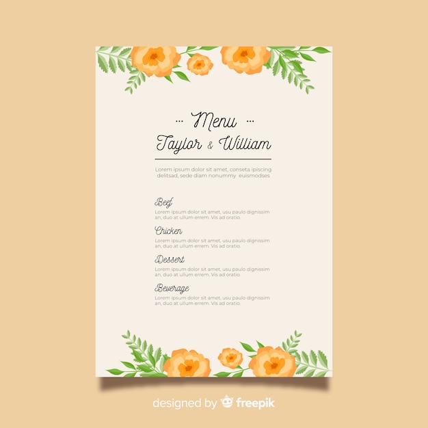 Modèle De Menu De Mariage