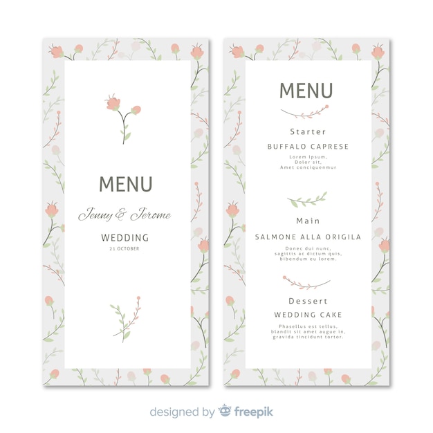 Vecteur gratuit modèle de menu de mariage