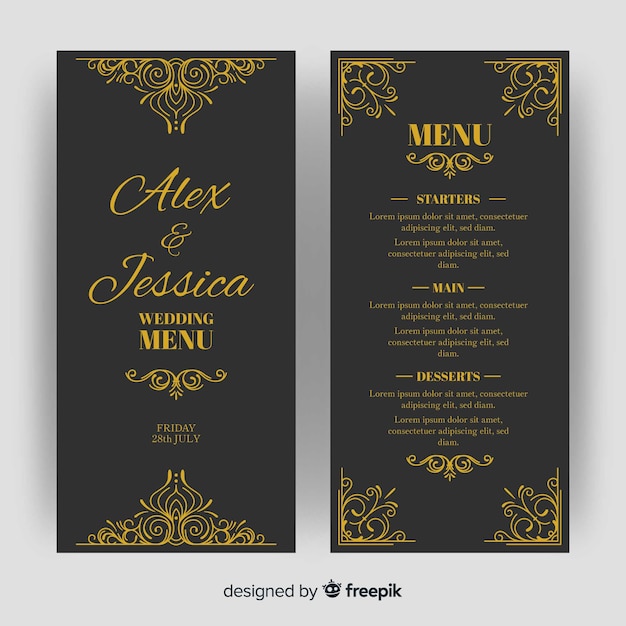 Vecteur gratuit modèle de menu de mariage