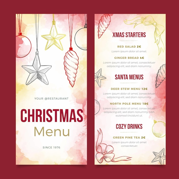 Modèle De Menu De Noël Aquarelle