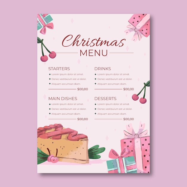 Modèle De Menu De Noël Aquarelle