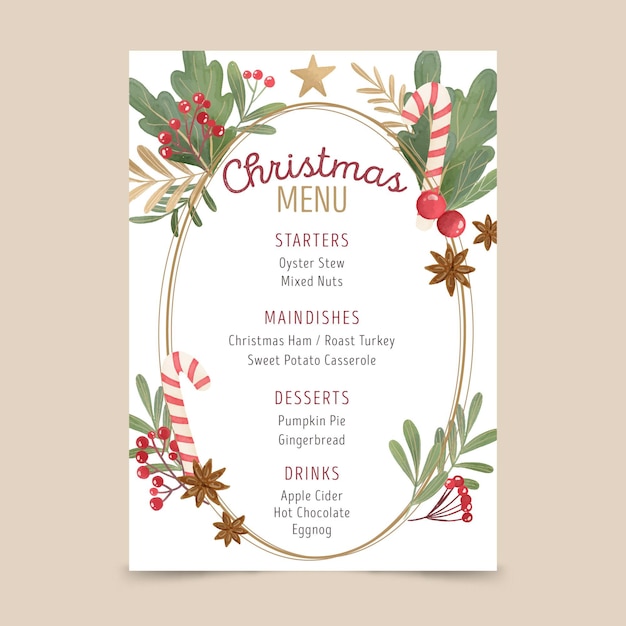 Modèle De Menu De Noël Aquarelle