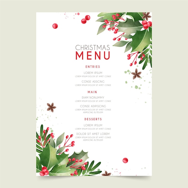 Modèle De Menu De Noël Aquarelle