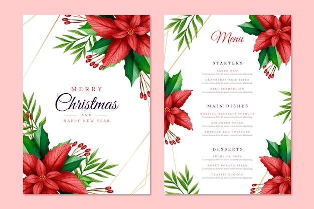 Modèle De Menu De Noël Aquarelle