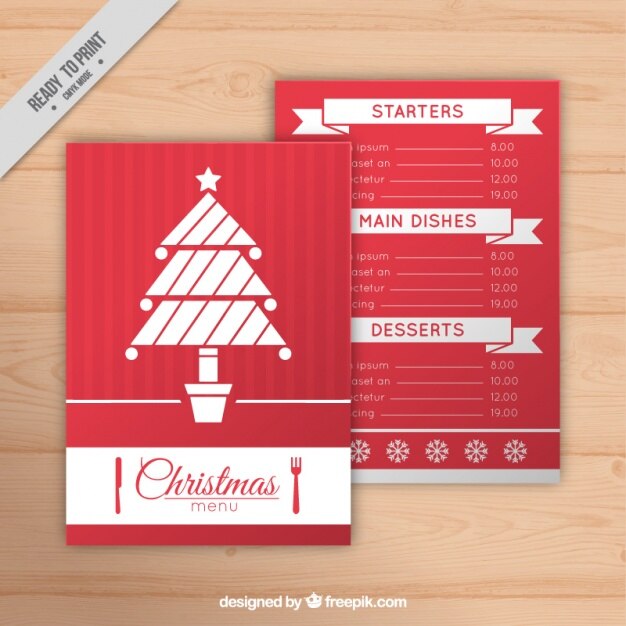 Vecteur gratuit modèle de menu de noël avec l'arbre de noël