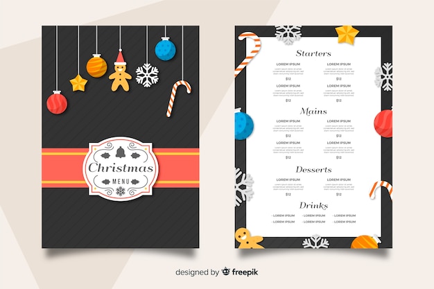 Vecteur gratuit modèle de menu de noël au design plat