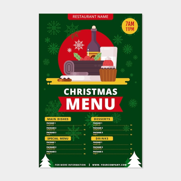 Vecteur gratuit modèle de menu de noël au design plat