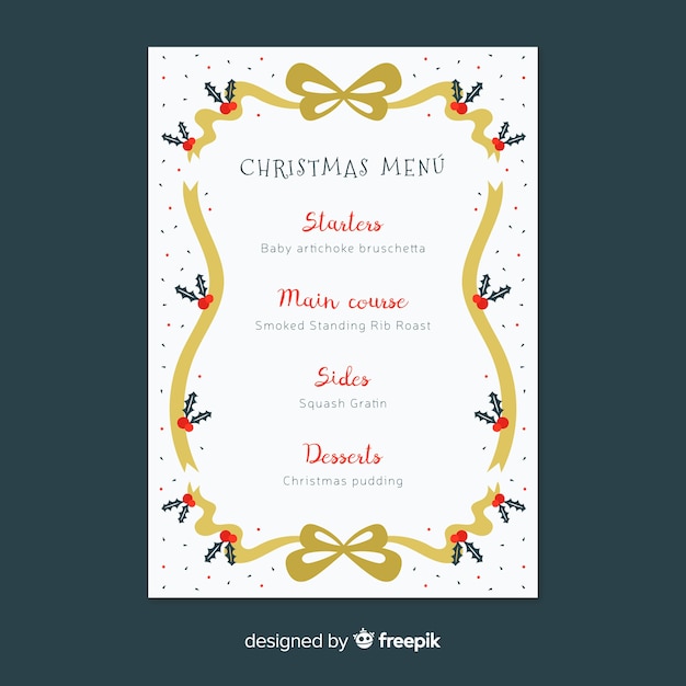 Vecteur gratuit modèle de menu de noël dans un style plat