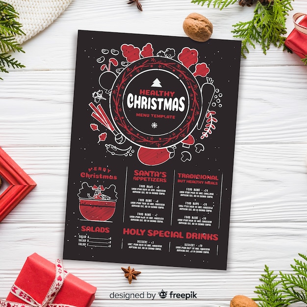 Modèle de menu de Noël dans un style vintage