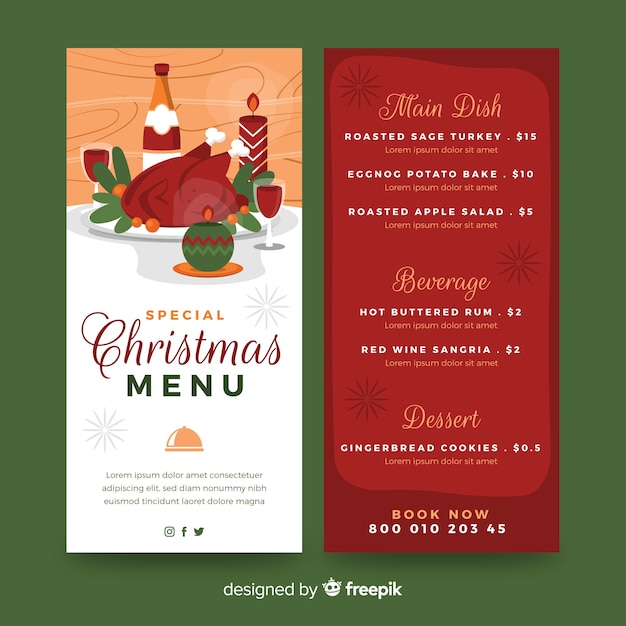 Vecteur gratuit modèle de menu de noël design plat