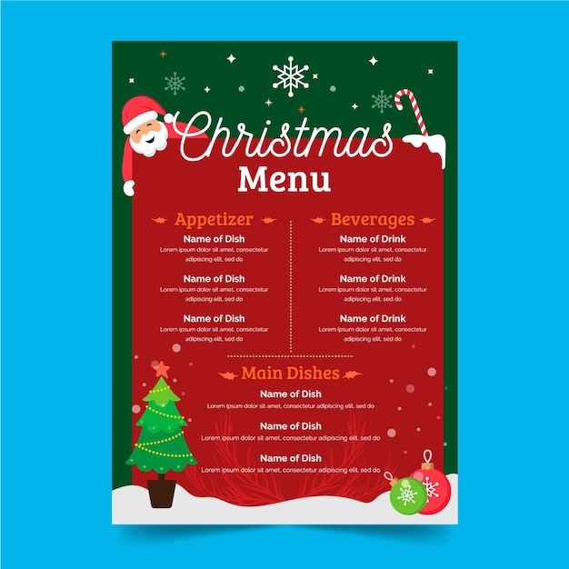 Modèle De Menu De Noël Design Plat