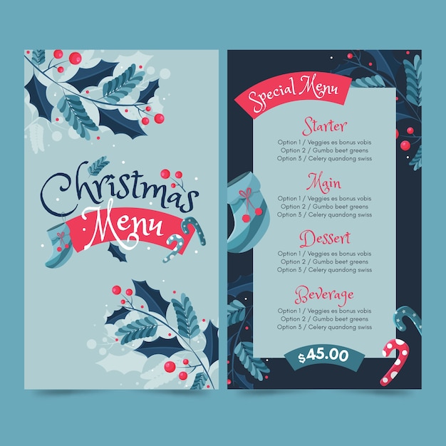 Vecteur gratuit modèle de menu de noël design plat