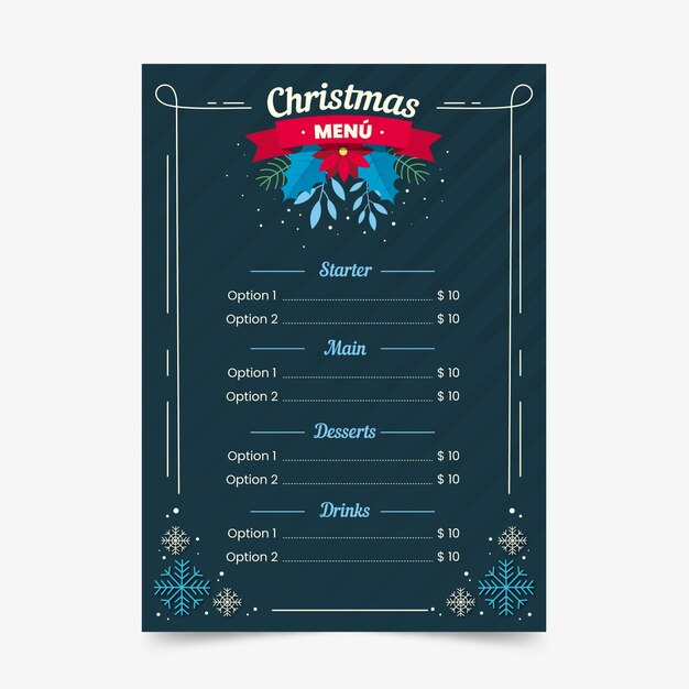 Modèle de menu de Noël design plat