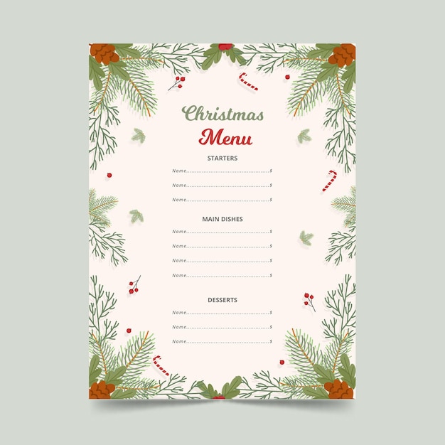 Modèle De Menu De Noël Design Plat