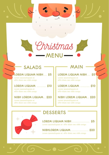 Modèle De Menu De Noël Design Plat