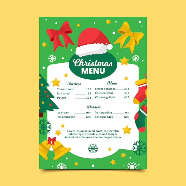 Modèle De Menu De Noël Design Plat