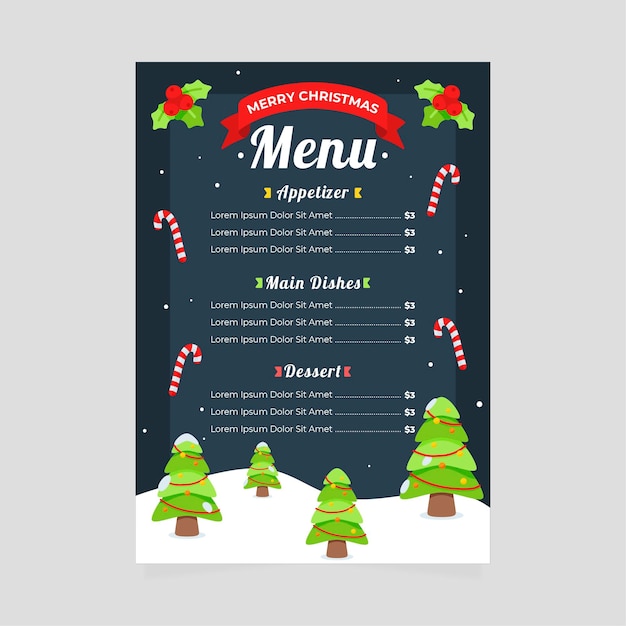 Modèle De Menu De Noël Design Plat