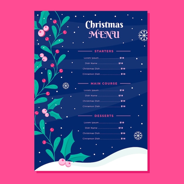 Modèle De Menu De Noël Design Plat