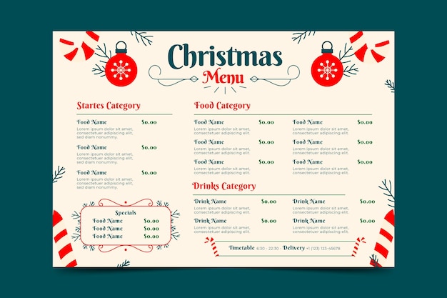 Modèle De Menu De Noël Design Plat