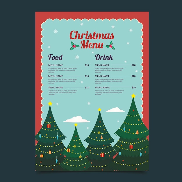 Modèle De Menu De Noël Design Plat