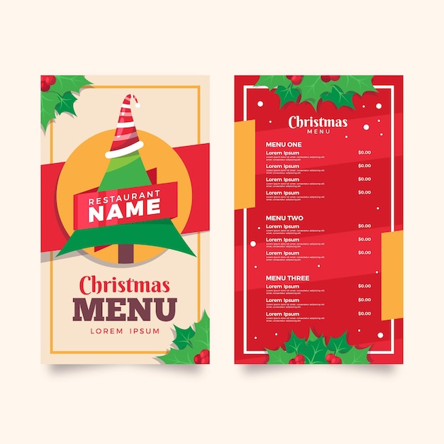 Modèle De Menu De Noël Design Plat