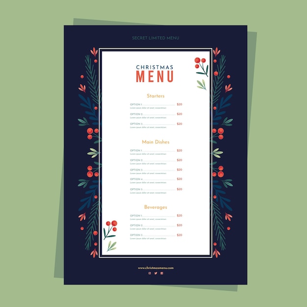 Modèle De Menu De Noël Design Plat