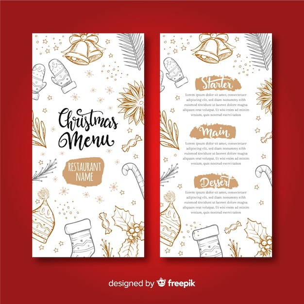 Modèle De Menu De Noël Dessiné Main Belle