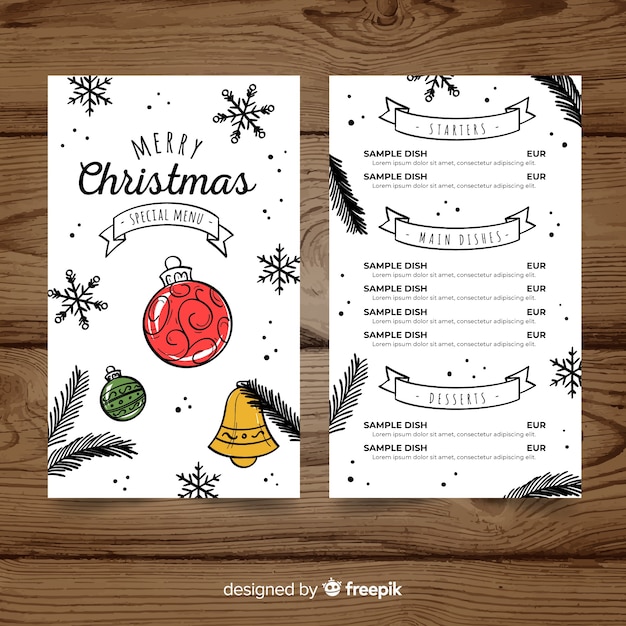 Modèle De Menu De Noël Dessiné Main Belle