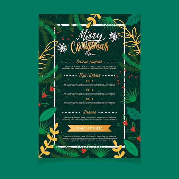 Vecteur gratuit modèle de menu de noël dessiné à la main