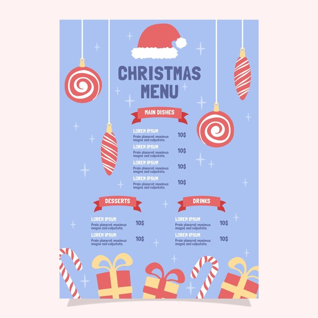 Modèle de menu de Noël dessiné à la main