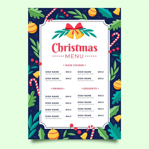 Modèle de menu de Noël dessiné à la main