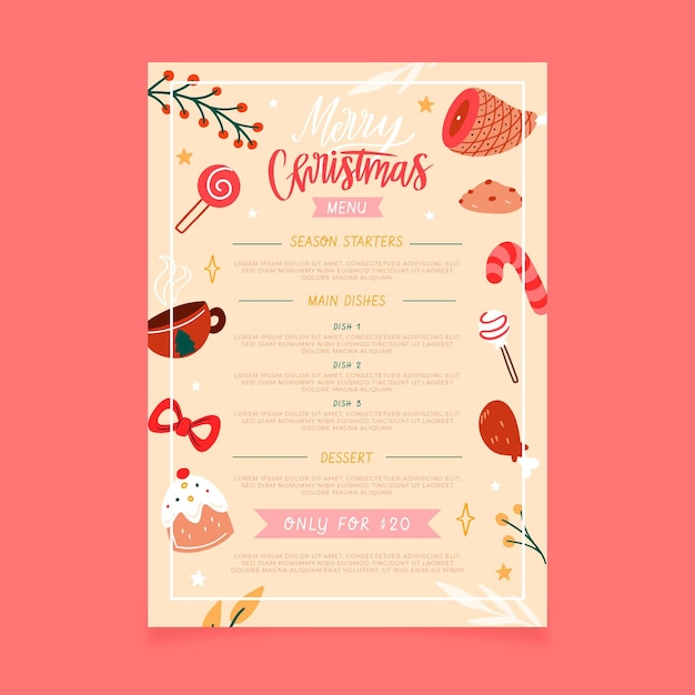 Modèle De Menu De Noël Dessiné à La Main