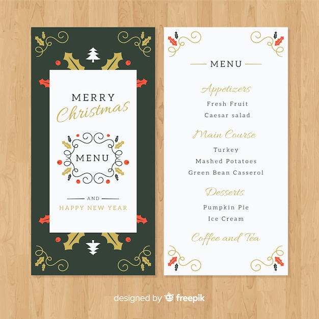 Vecteur gratuit modèle de menu de noël élégant au design plat