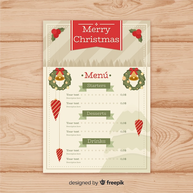 Modèle De Menu De Noël élégant Avec Style Vintage