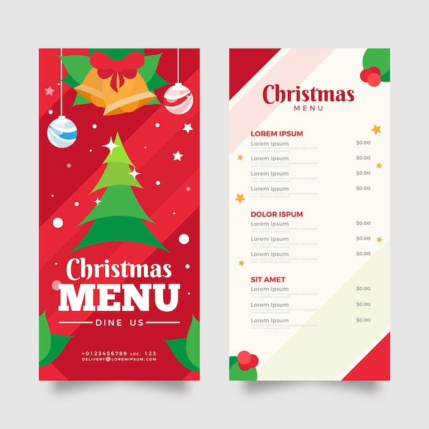 Vecteur gratuit modèle de menu de noël festif